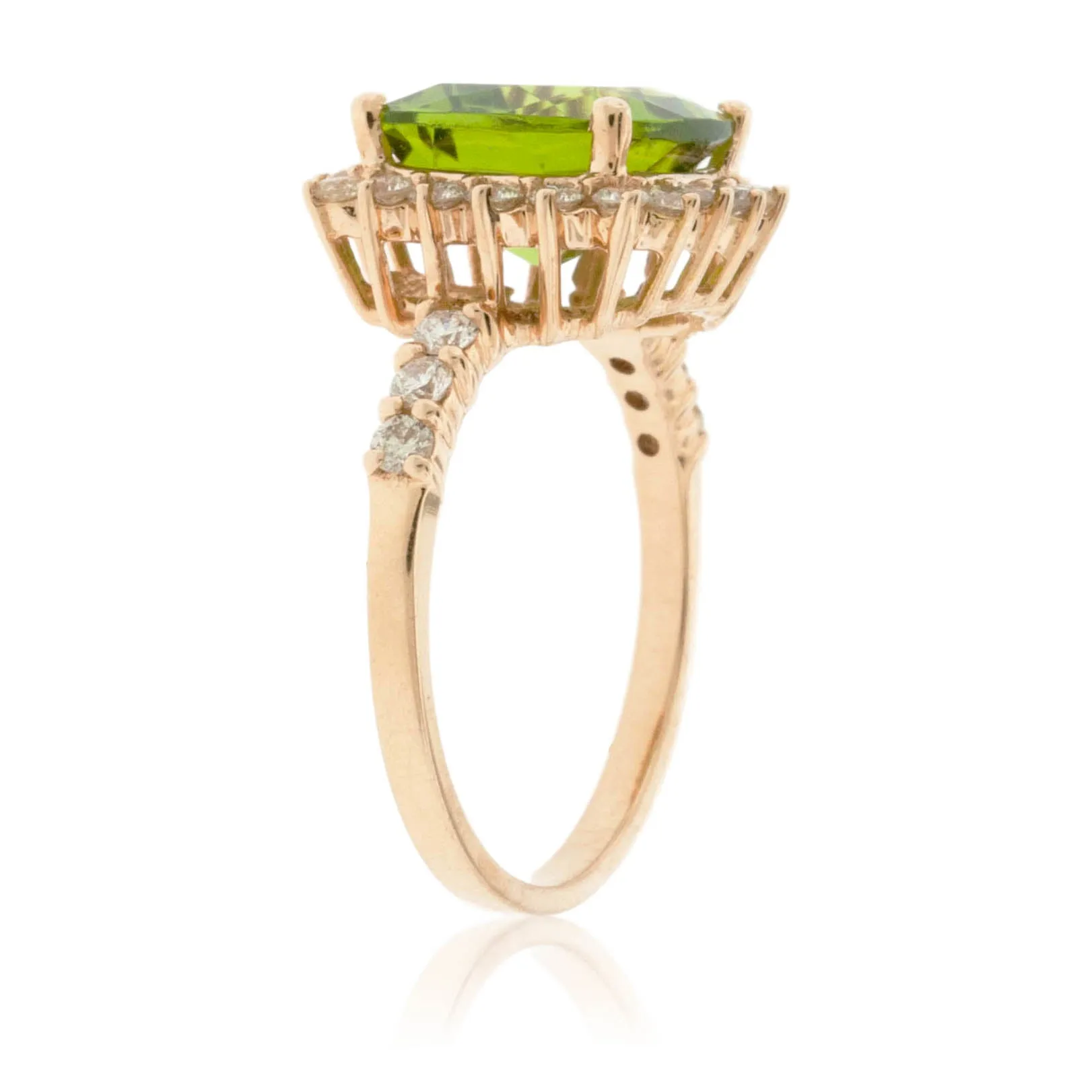 Cushion Cut Peridot and Vintage Halo Diamond Ring