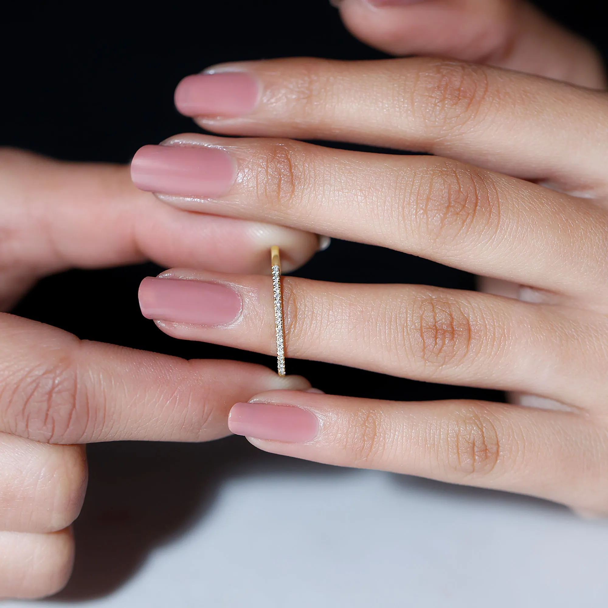 Dainty Round Diamond Half Eternity Stackable Ring