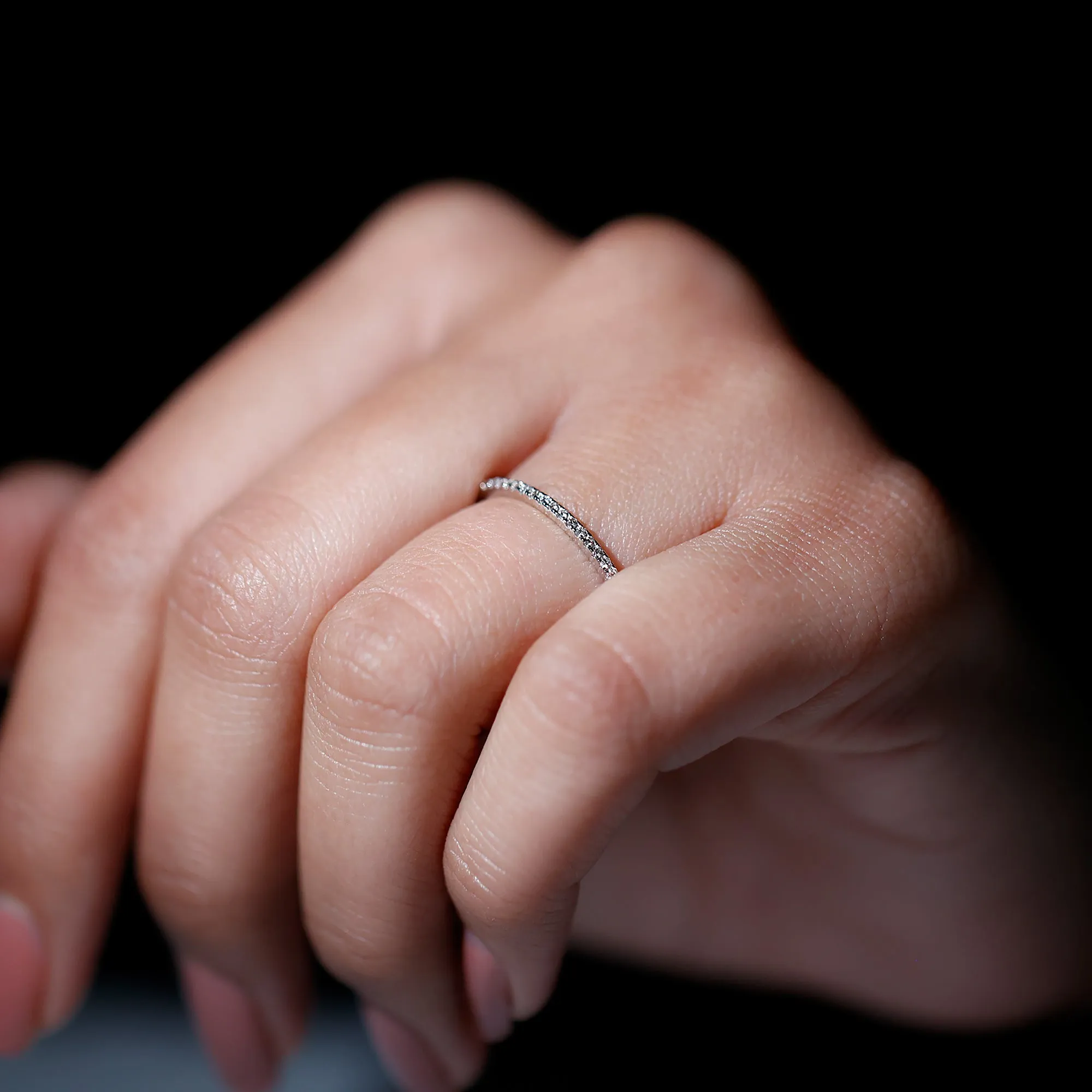 Dainty Round Diamond Half Eternity Stackable Ring