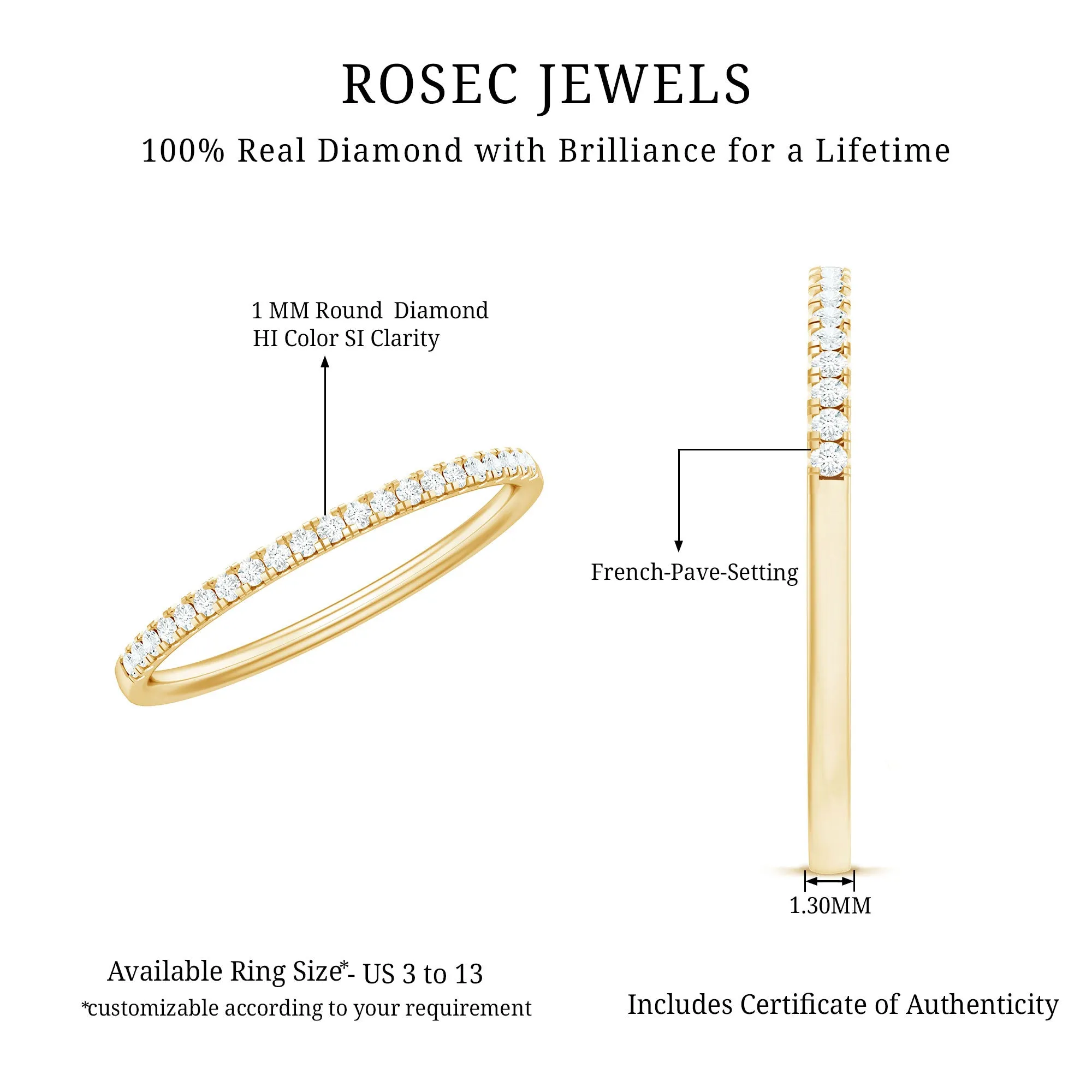 Dainty Round Diamond Half Eternity Stackable Ring