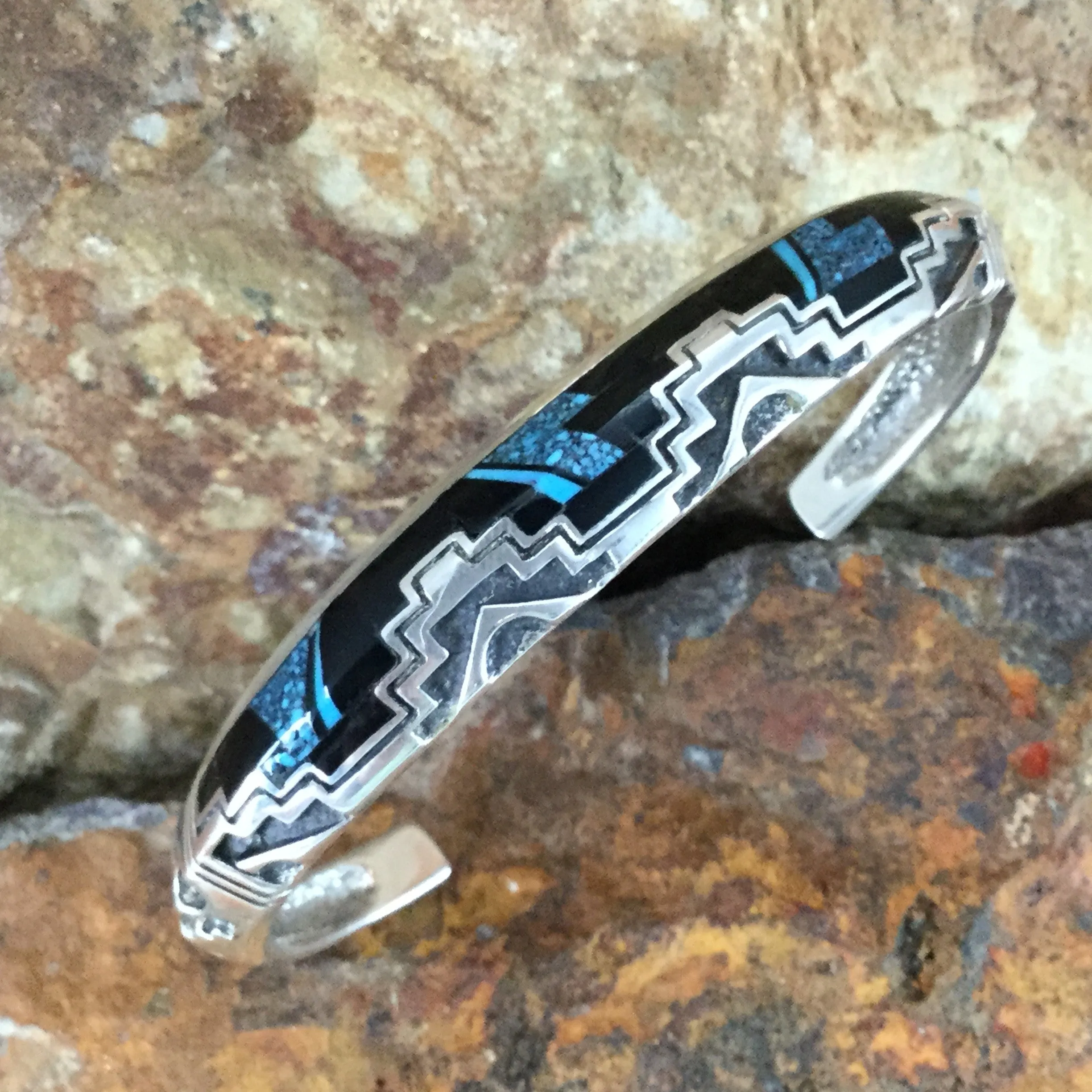 David Rosales Shadow Peak Inlaid Sterling Silver Bracelet