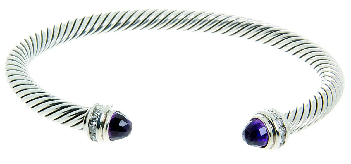 David Yurman Amethyst & Diamond Classic Cable Bracelet