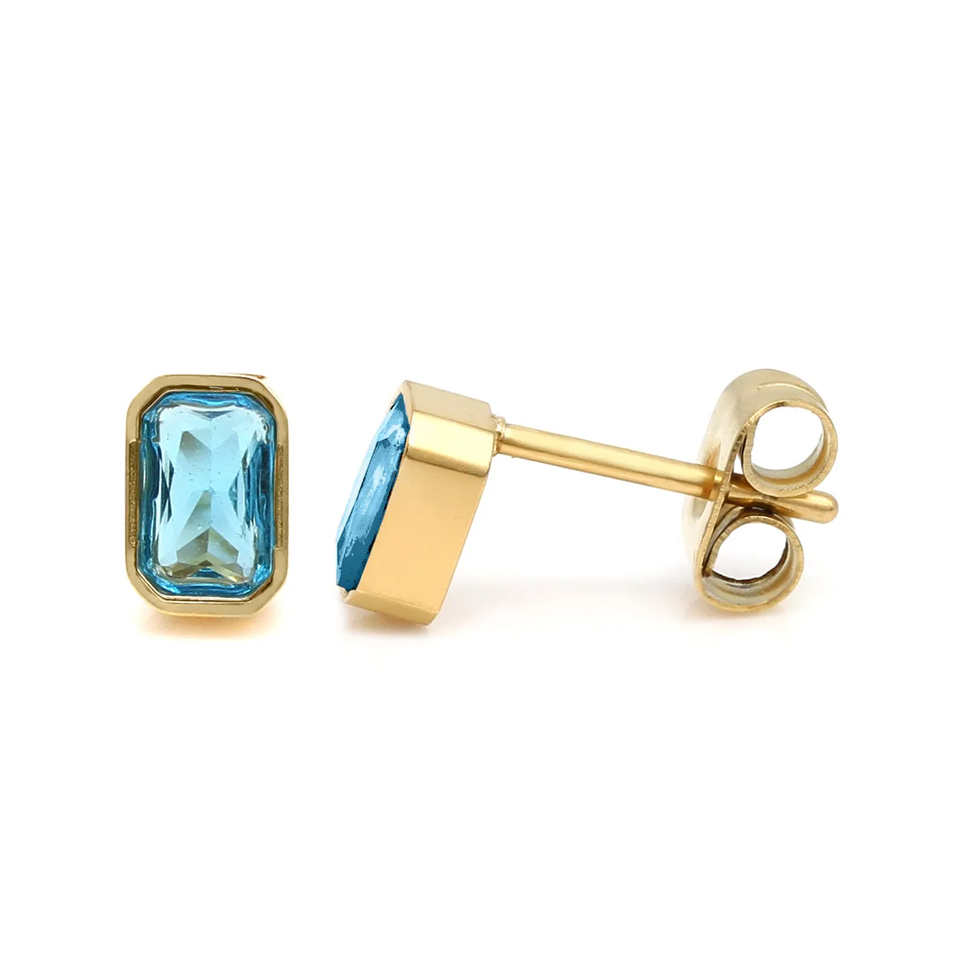 December Blue Topaz Birthstone Earrings - Yellow Gold