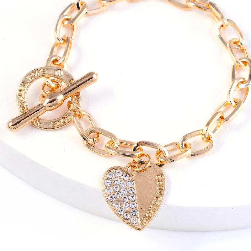 Diamond Heart Shaped Bracelet Alloy T Buckle Geometric Love Bracelet