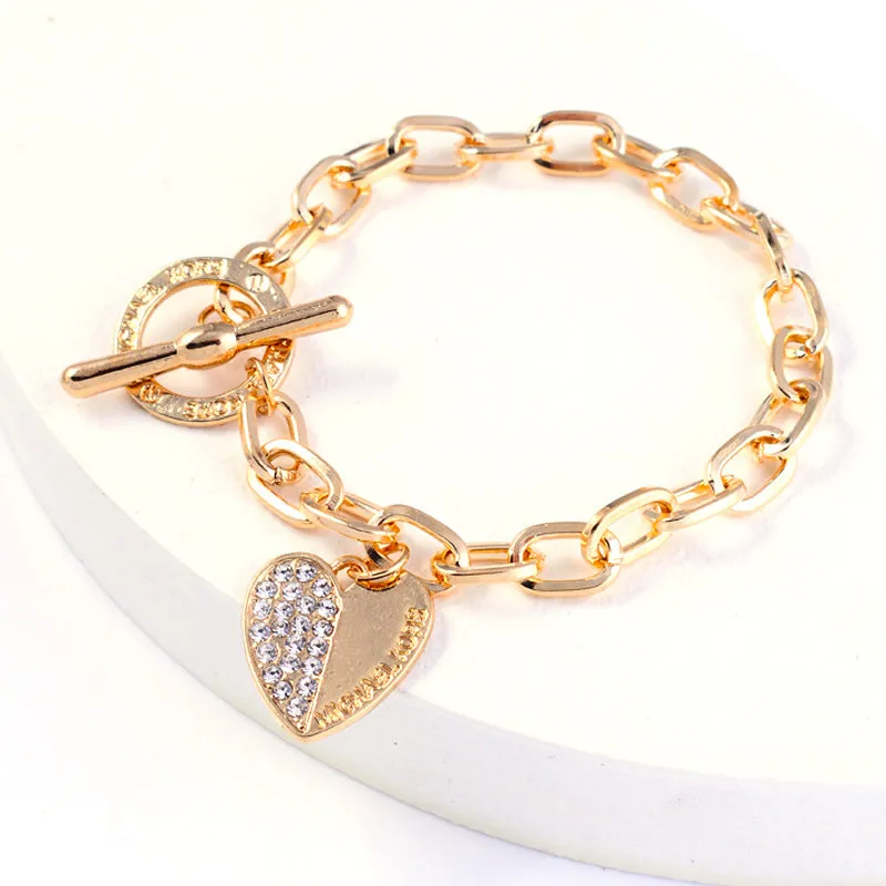 Diamond Heart Shaped Bracelet Alloy T Buckle Geometric Love Bracelet