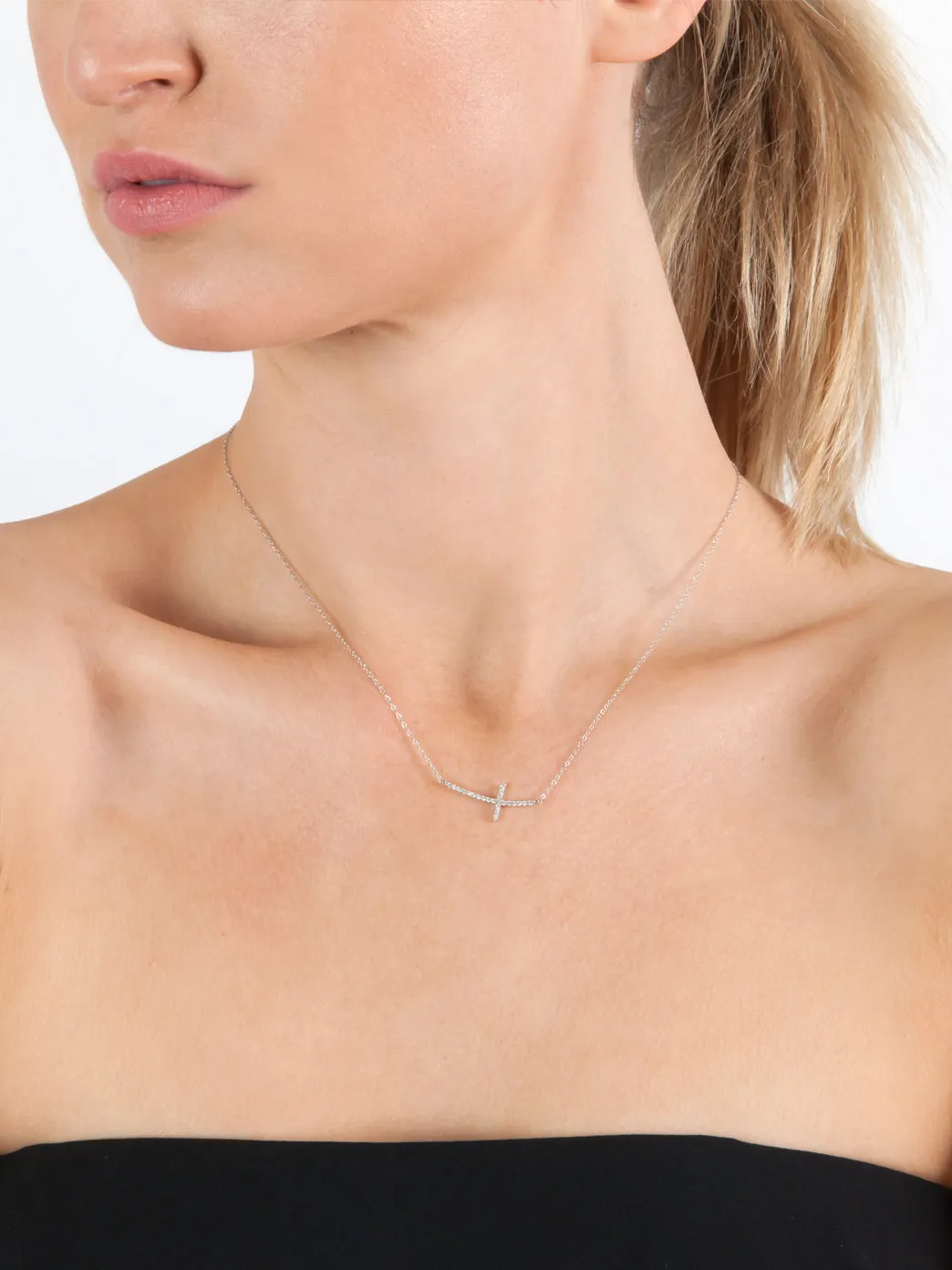 Diamond Side Cross Necklace