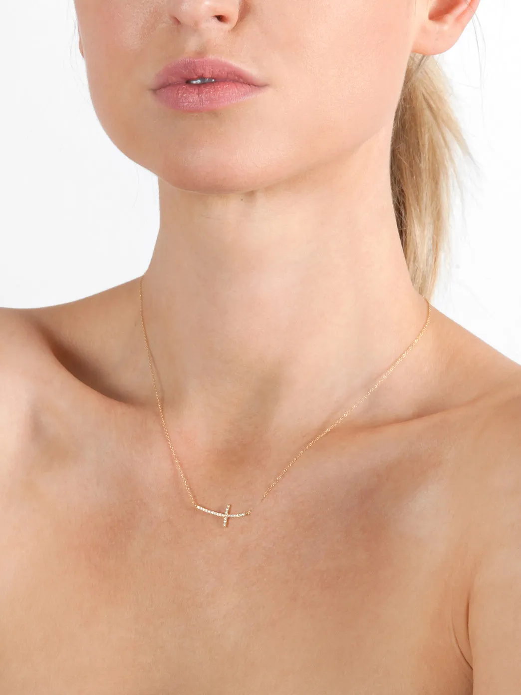 Diamond Side Cross Necklace