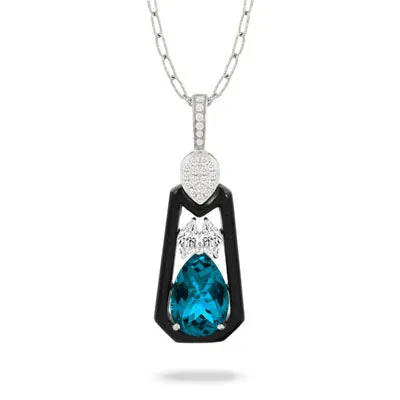 Doves London Blue Topaz Black Onyx and Diamond Pendant P9311BOLBT