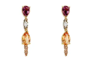 Earrings 18kt Gold Precious Topaz Purple Sapphires Chain & Diamonds