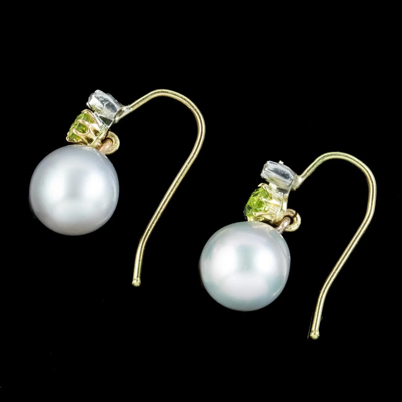 Edwardian Style Pearl Peridot Diamond Earrings 18ct Gold Platinum