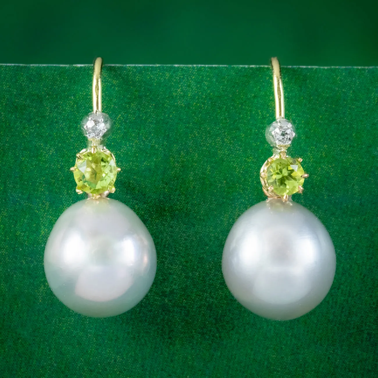 Edwardian Style Pearl Peridot Diamond Earrings 18ct Gold Platinum