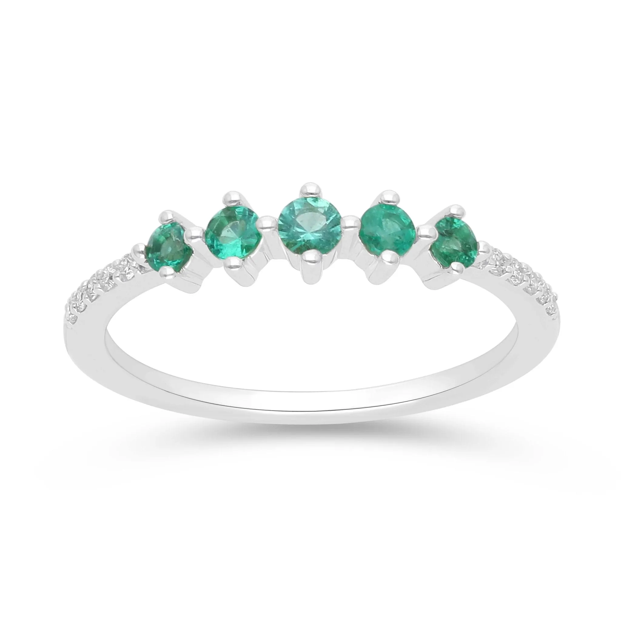 Emerald and Diamond Stackable Ring - WG