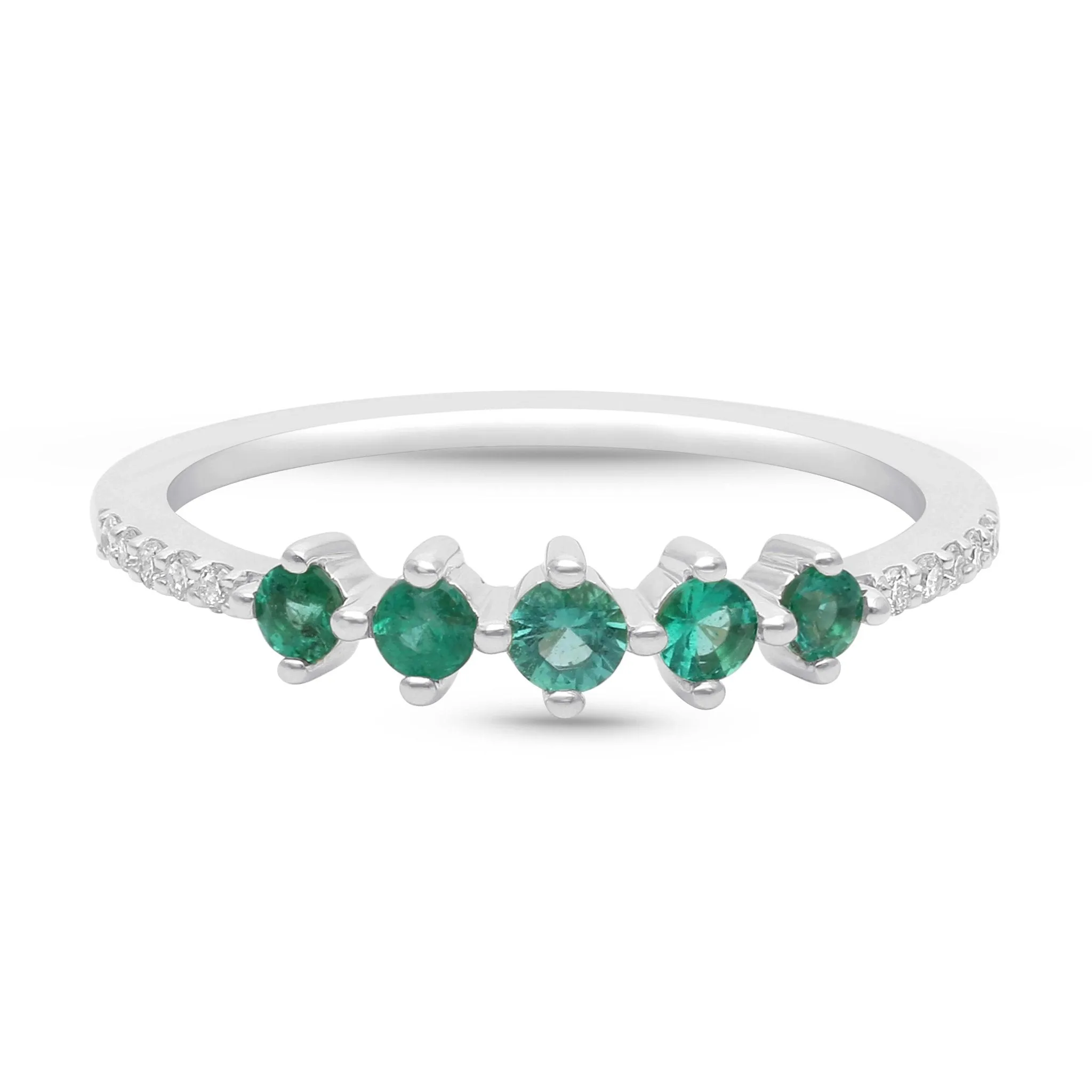 Emerald and Diamond Stackable Ring - WG