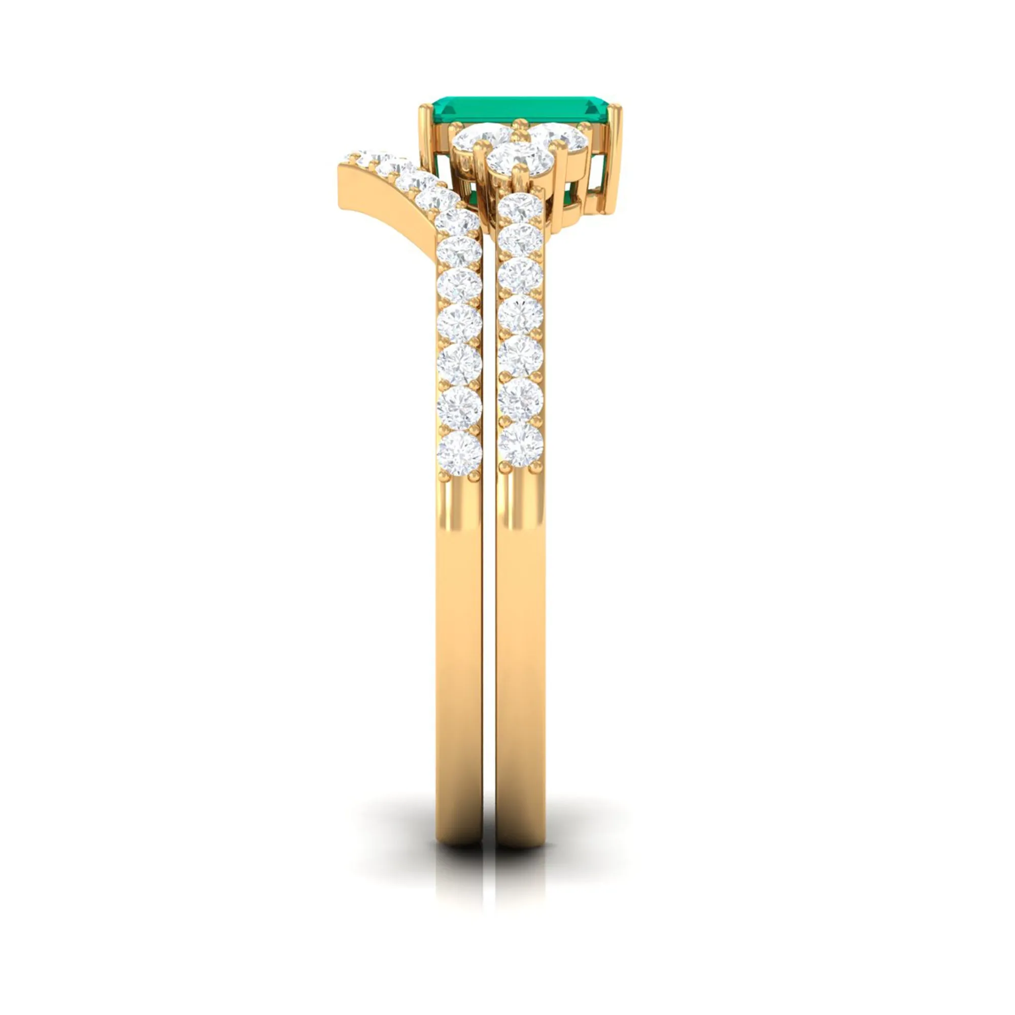 Emerald cut Emerald Ring Set with Diamond Stones