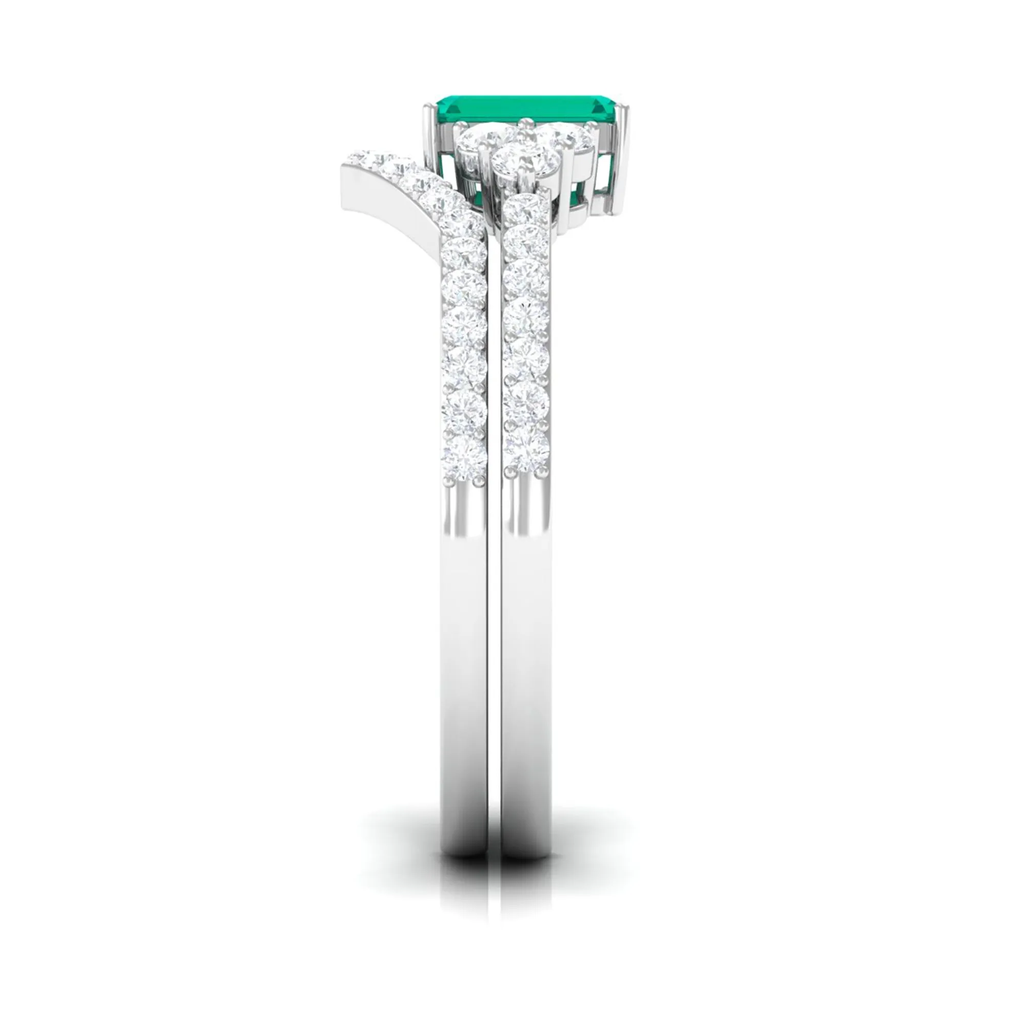 Emerald cut Emerald Ring Set with Diamond Stones