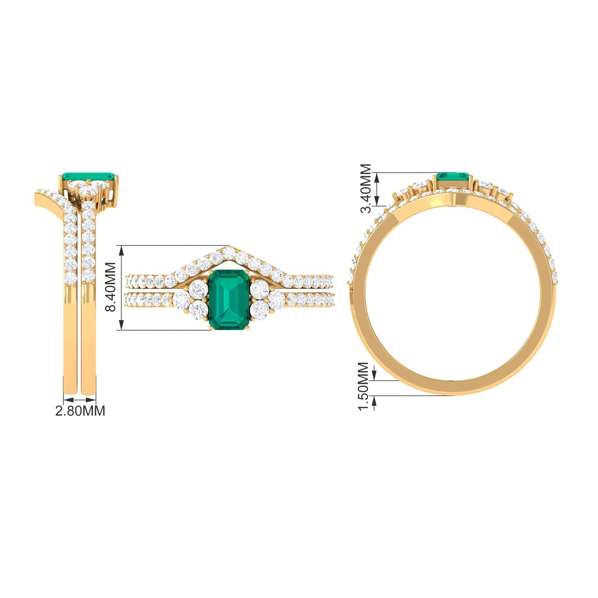 Emerald cut Emerald Ring Set with Diamond Stones