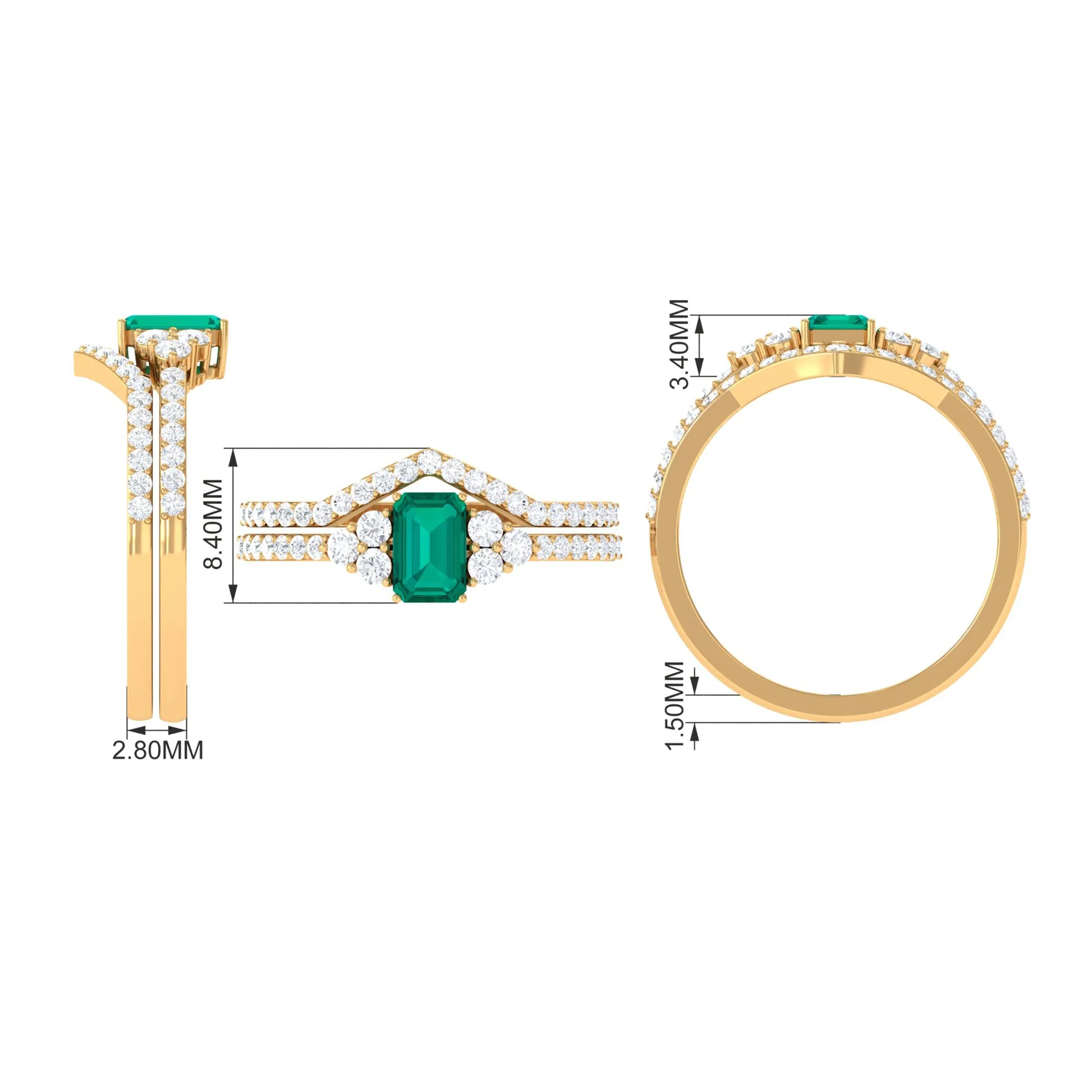 Emerald cut Emerald Ring Set with Diamond Stones