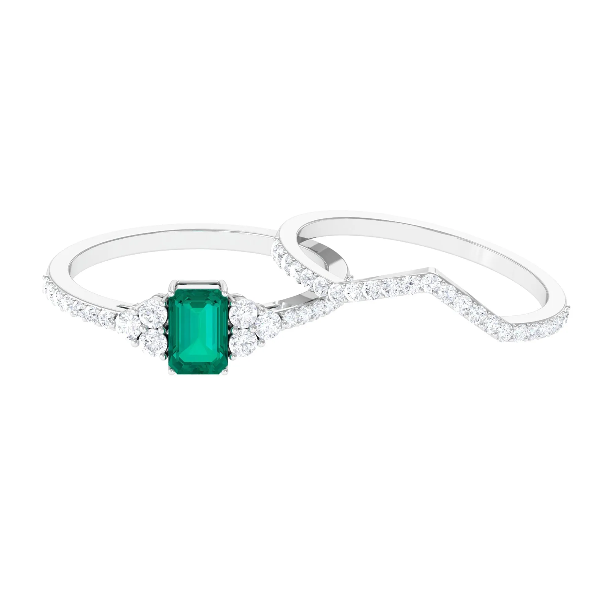 Emerald cut Emerald Ring Set with Diamond Stones