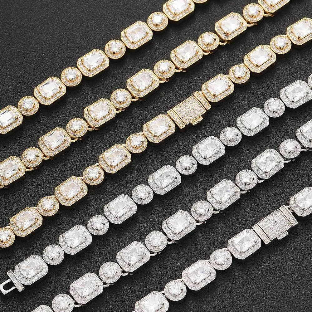 Emerald Cut Mix Clustered Tennis Bracelet - 10mm