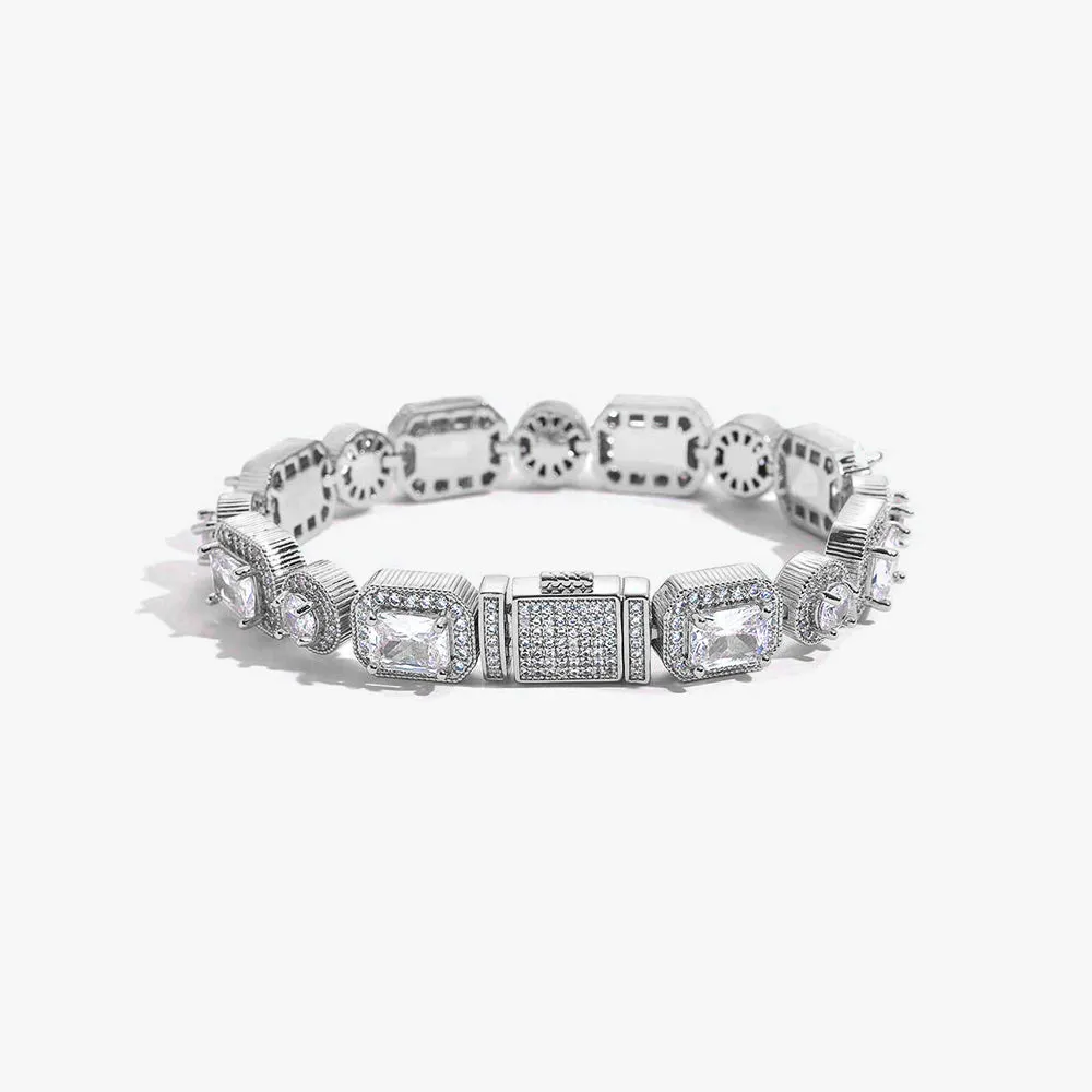 Emerald Cut Mix Clustered Tennis Bracelet - 10mm