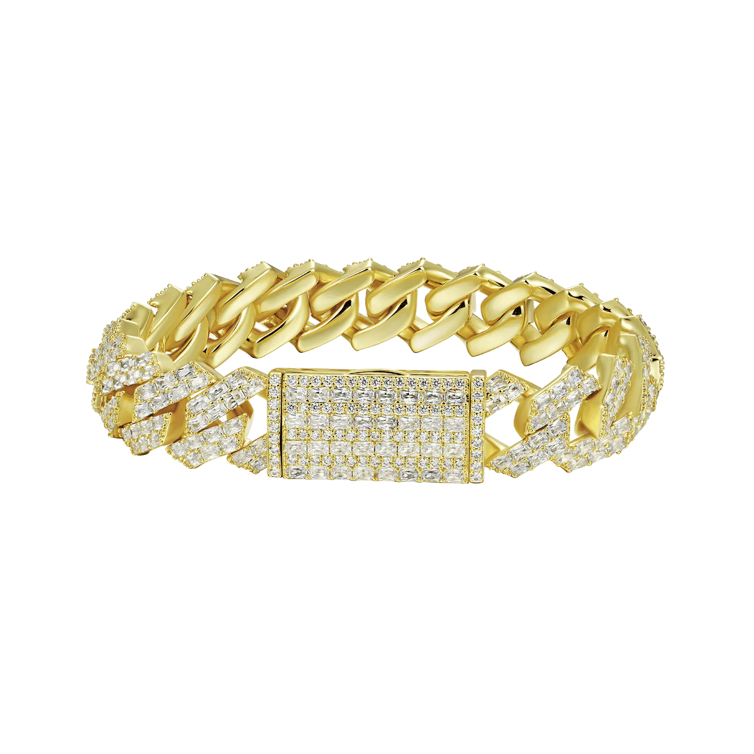 Emerald Cut Prong Cuban Link Bracelet