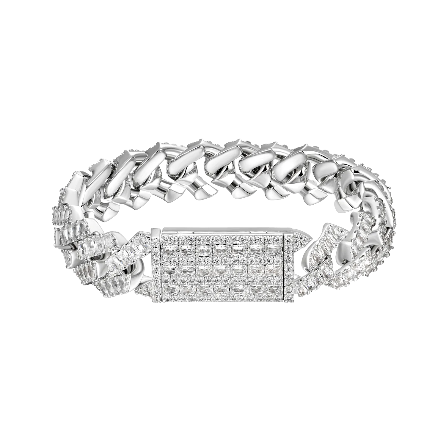 Emerald Cut Prong Cuban Link Bracelet