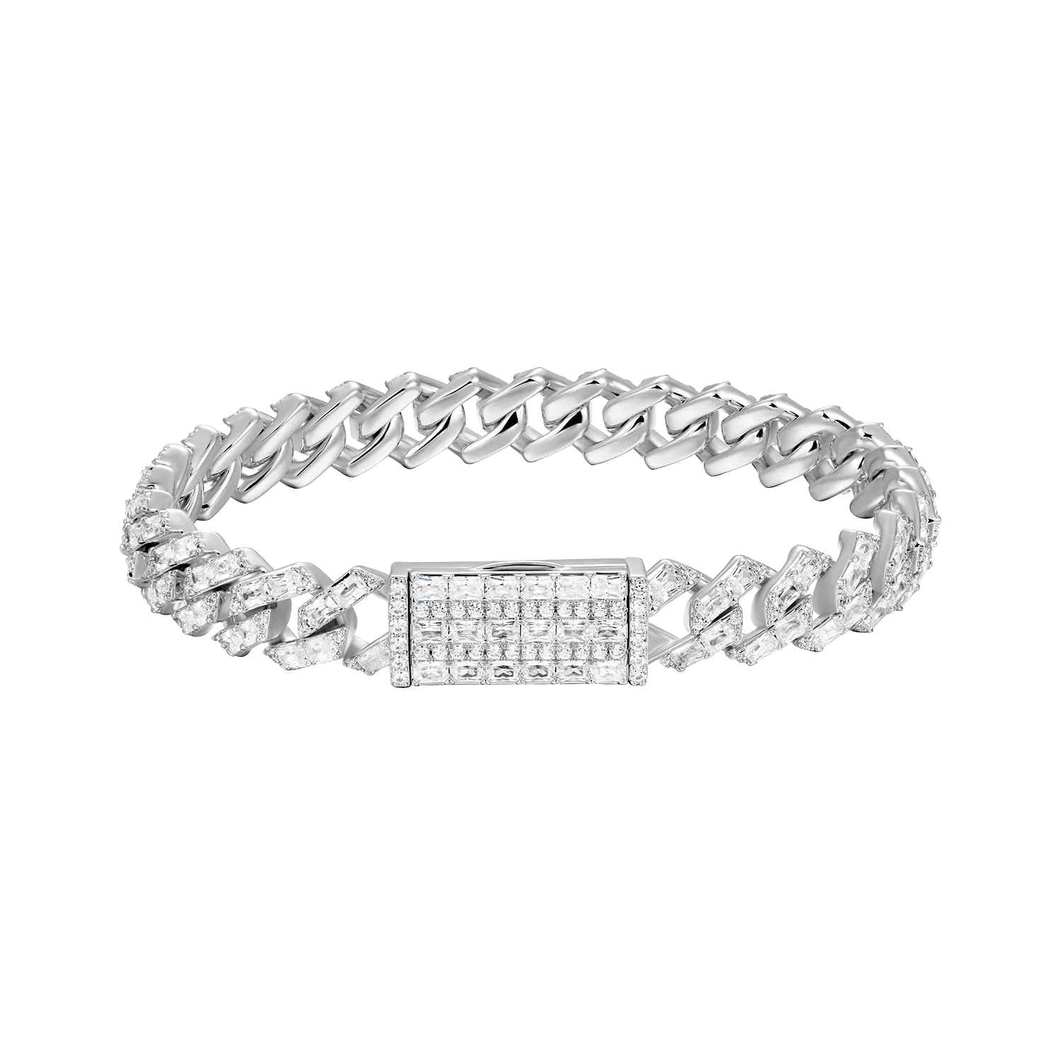 Emerald Cut Prong Cuban Link Bracelet