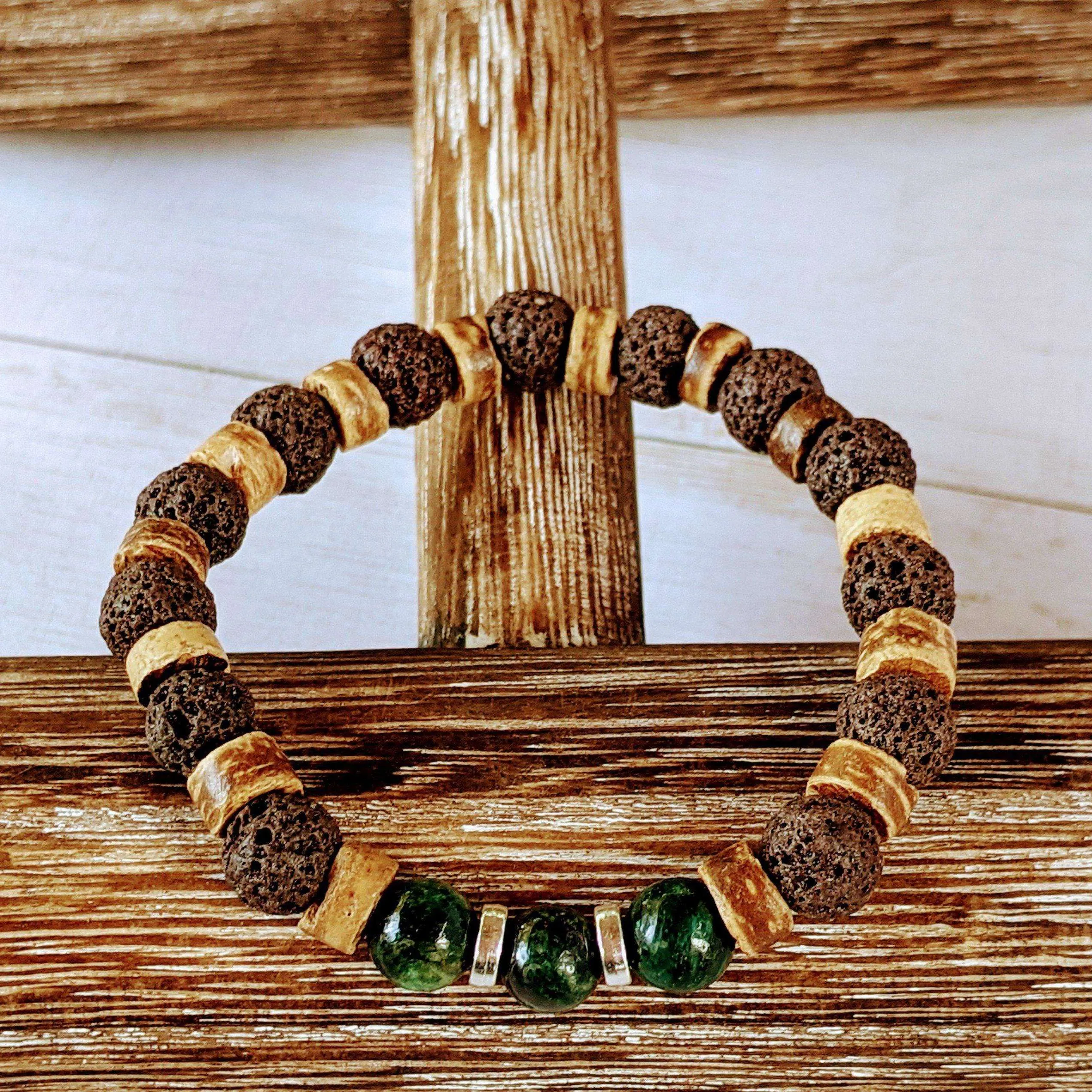 Emerald Gemstone Lava Bead Stretch bracelet-MAY Birthstone