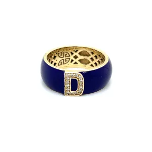 Enamel Diamond Initial Cigar Band Ring