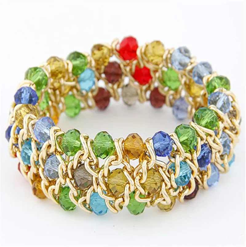 European And American Fashion All-match Woven Gorgeous Crystal Mix And Match Temperament Elastic Bracelet