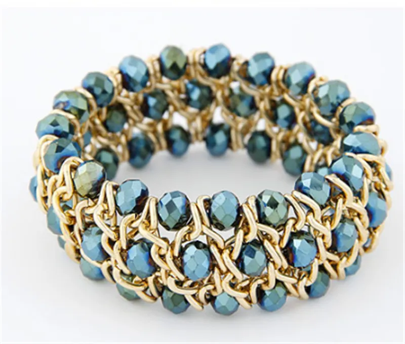 European And American Fashion All-match Woven Gorgeous Crystal Mix And Match Temperament Elastic Bracelet