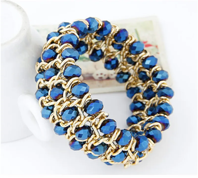 European And American Fashion All-match Woven Gorgeous Crystal Mix And Match Temperament Elastic Bracelet