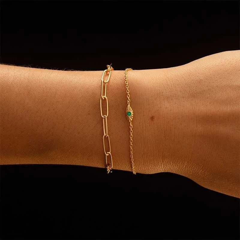 Evil Eye Bracelet, Emerald, 9kt Yellow Gold