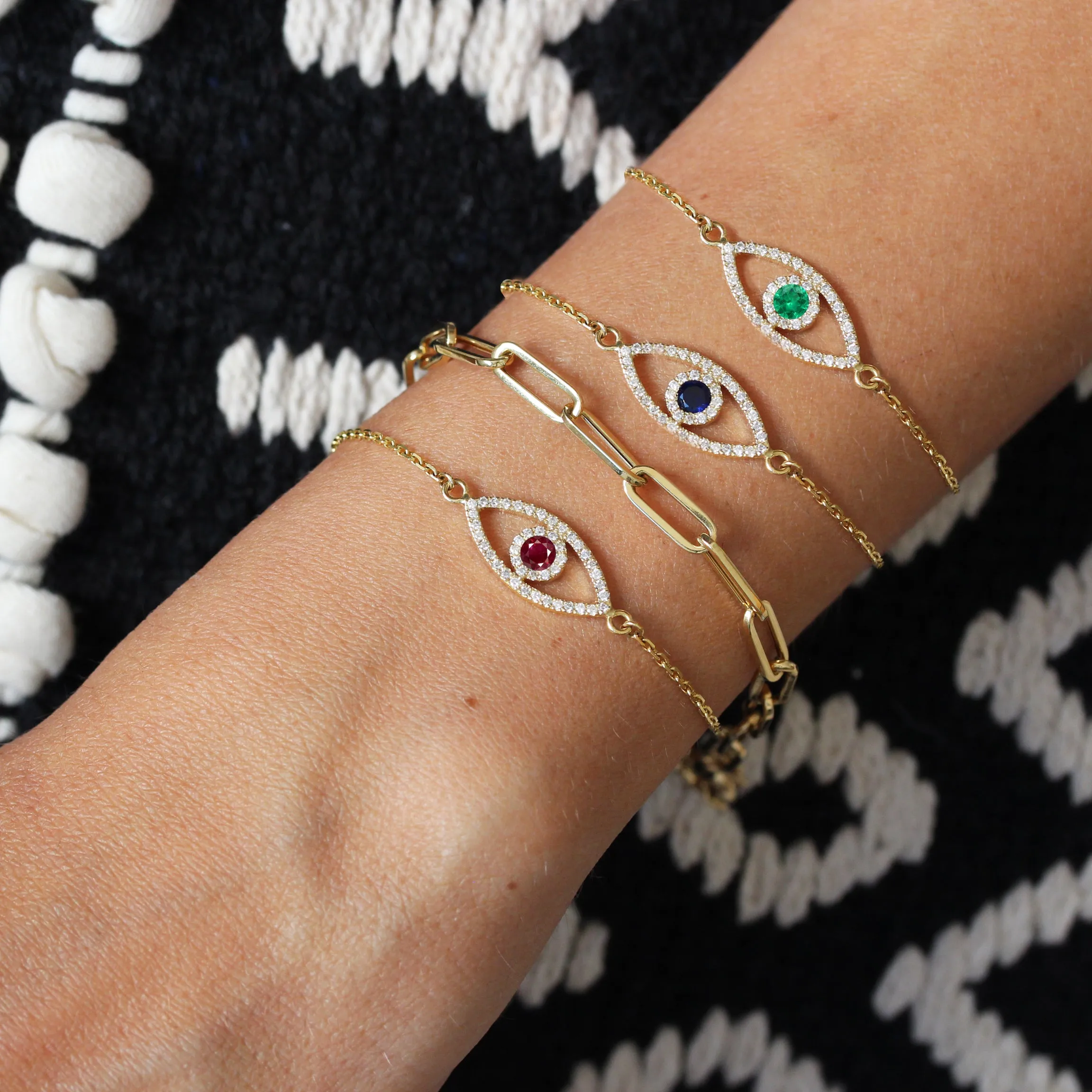 Evil Eye Sapphire, Ruby or Emerald & Diamonds Bracelet