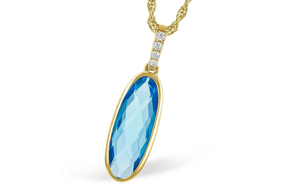 Fancy Cut London Blue Topaz & Diamond Pendant with Chain