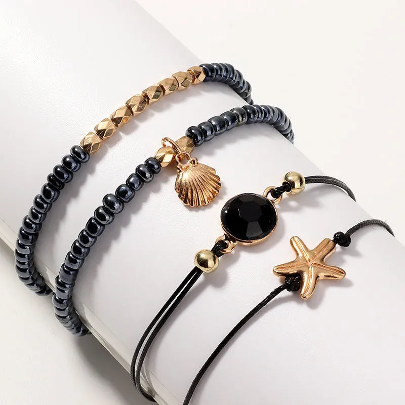 Fashion And Ocean Series Shell Starfish Round Bead Bracelet