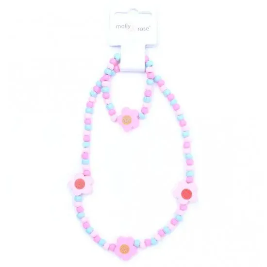 Flower Bead Necklace and Bracelet Set