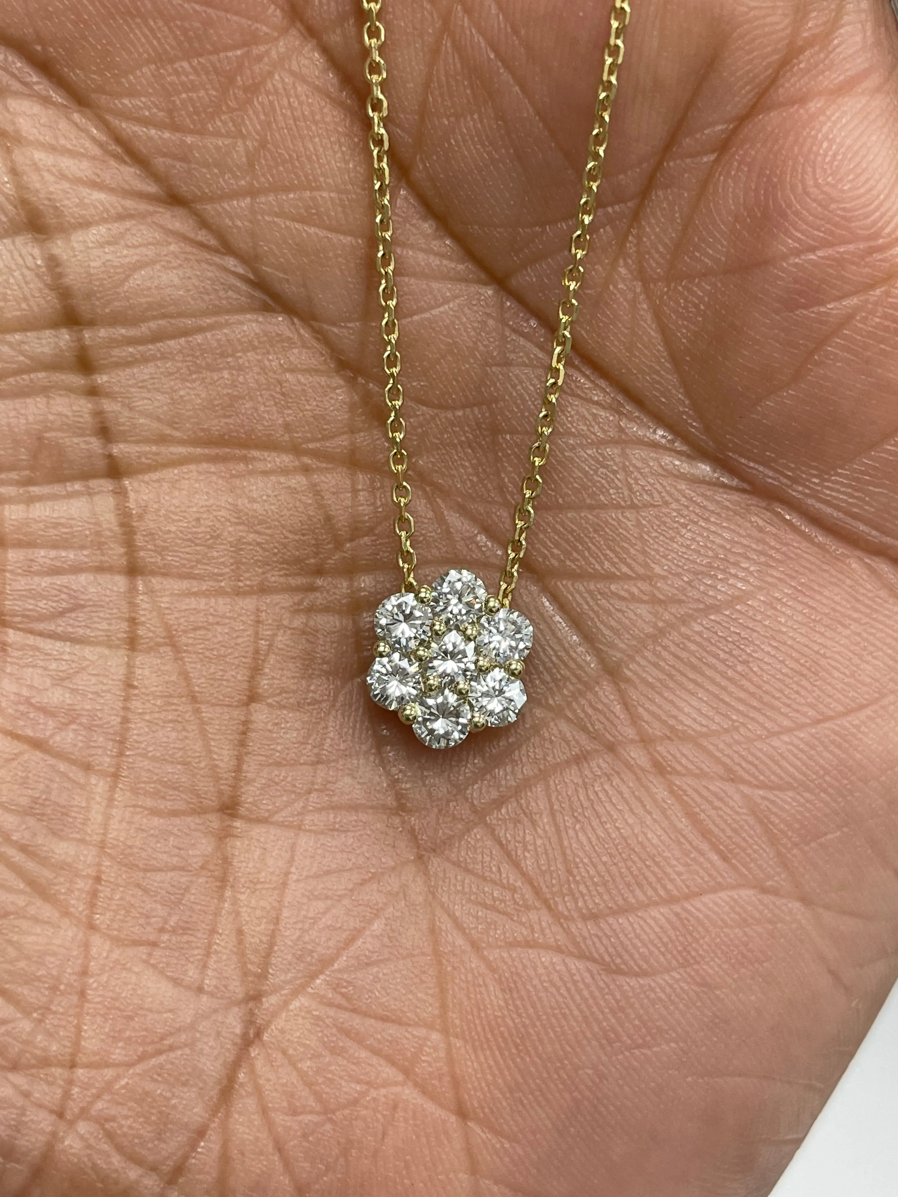 Flower Cluster Diamond Pendant (0.71 ct Diamonds) in Yellow Gold