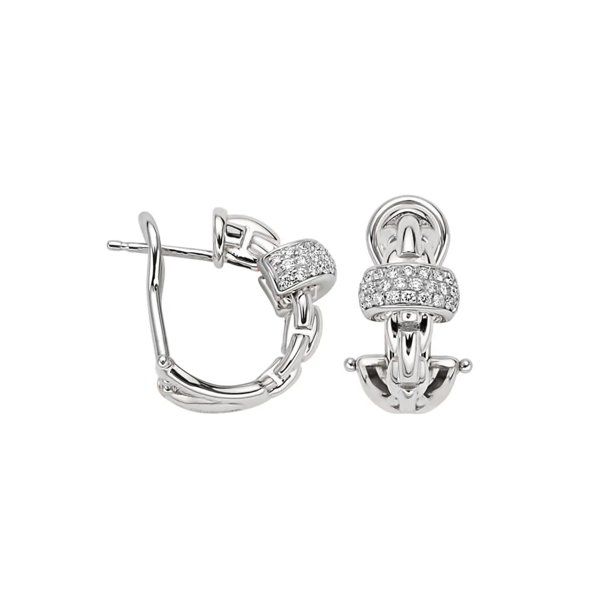 Fope 18K White Gold Eka Collection J Hook Diamond Earrings