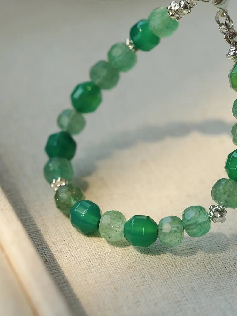 Fresh Green Strawberry Quartz Gemstone Beaded Bracelet