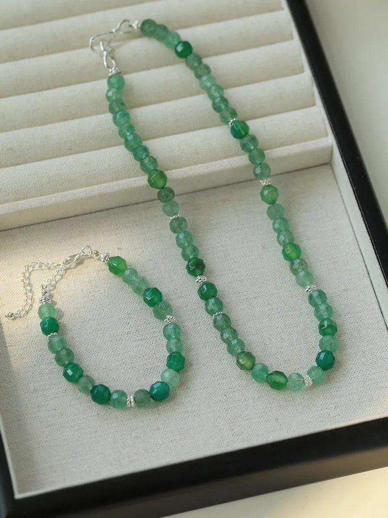 Fresh Green Strawberry Quartz Gemstone Beaded Bracelet