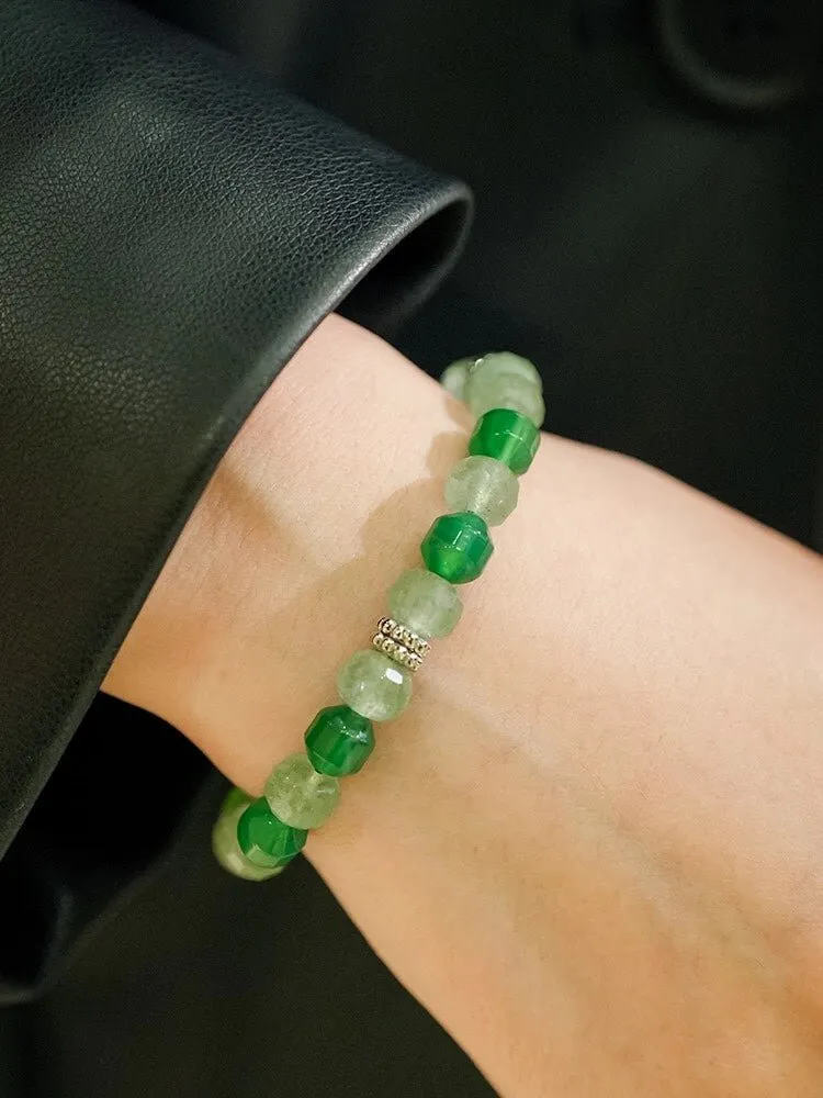 Fresh Green Strawberry Quartz Gemstone Beaded Bracelet