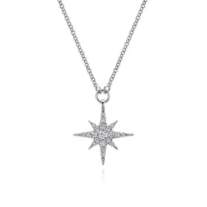 Gabriel 14K White Gold Diamond Starburst Pendant Necklace NK4847W45JJ