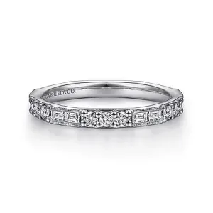 Gabriel & Co. White Gold Baguette and Round Diamond Stackable Ring