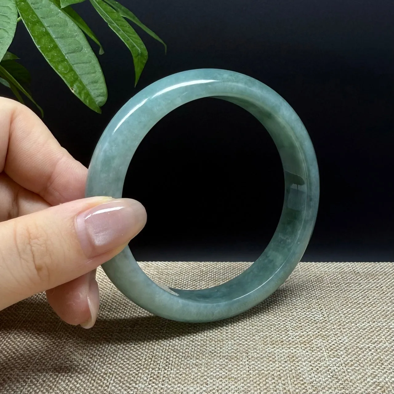 Genuine Burmese Oil Green Jade Jadeite Bangle Bracelet ( 63.2mm )