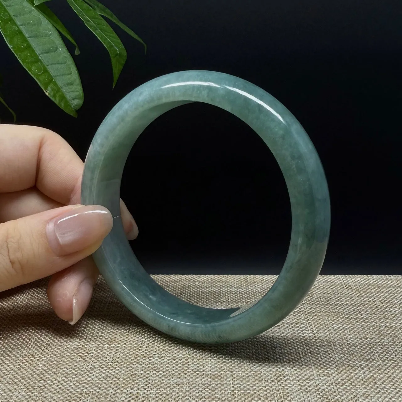 Genuine Burmese Oil Green Jade Jadeite Bangle Bracelet ( 63.2mm )