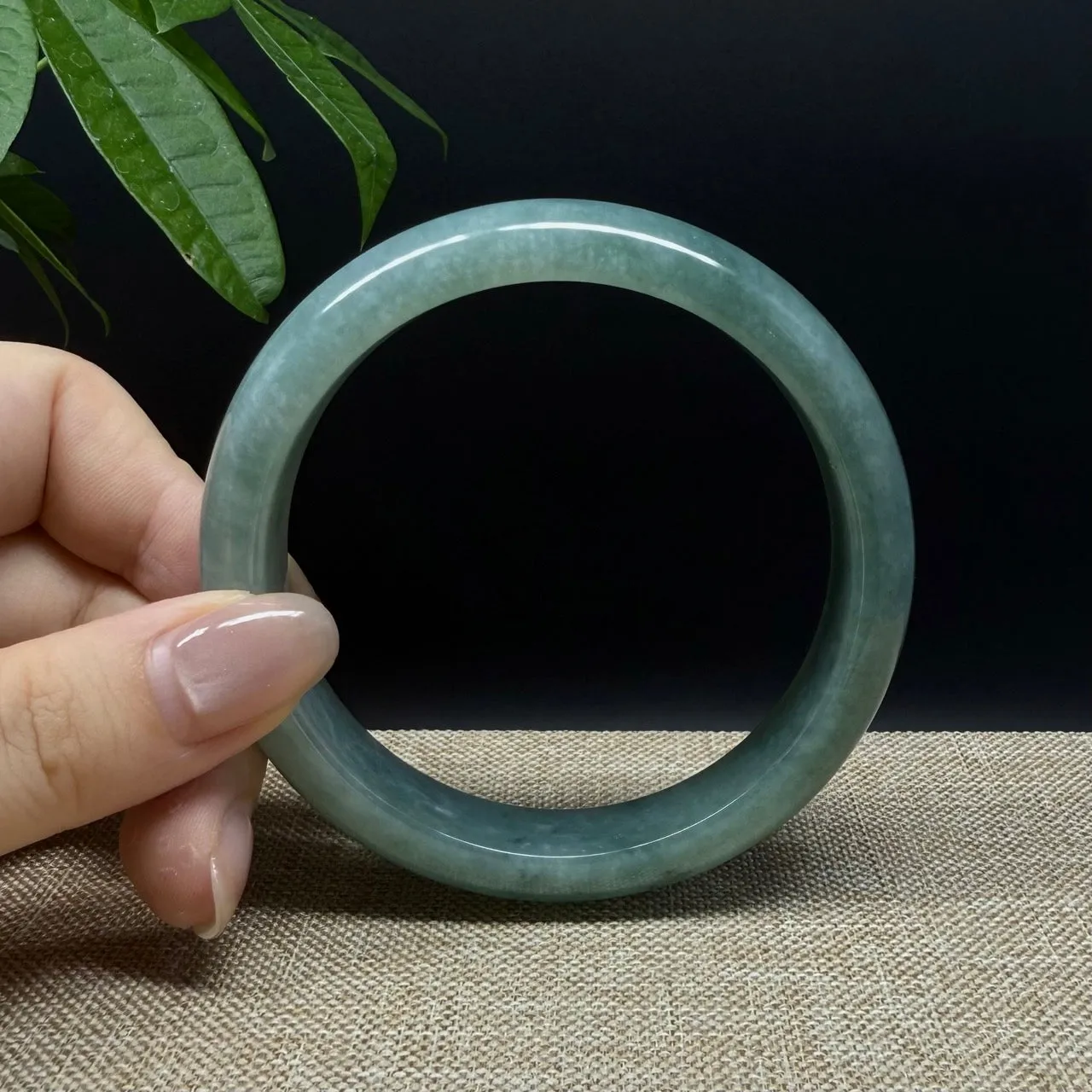 Genuine Burmese Oil Green Jade Jadeite Bangle Bracelet ( 63.2mm )