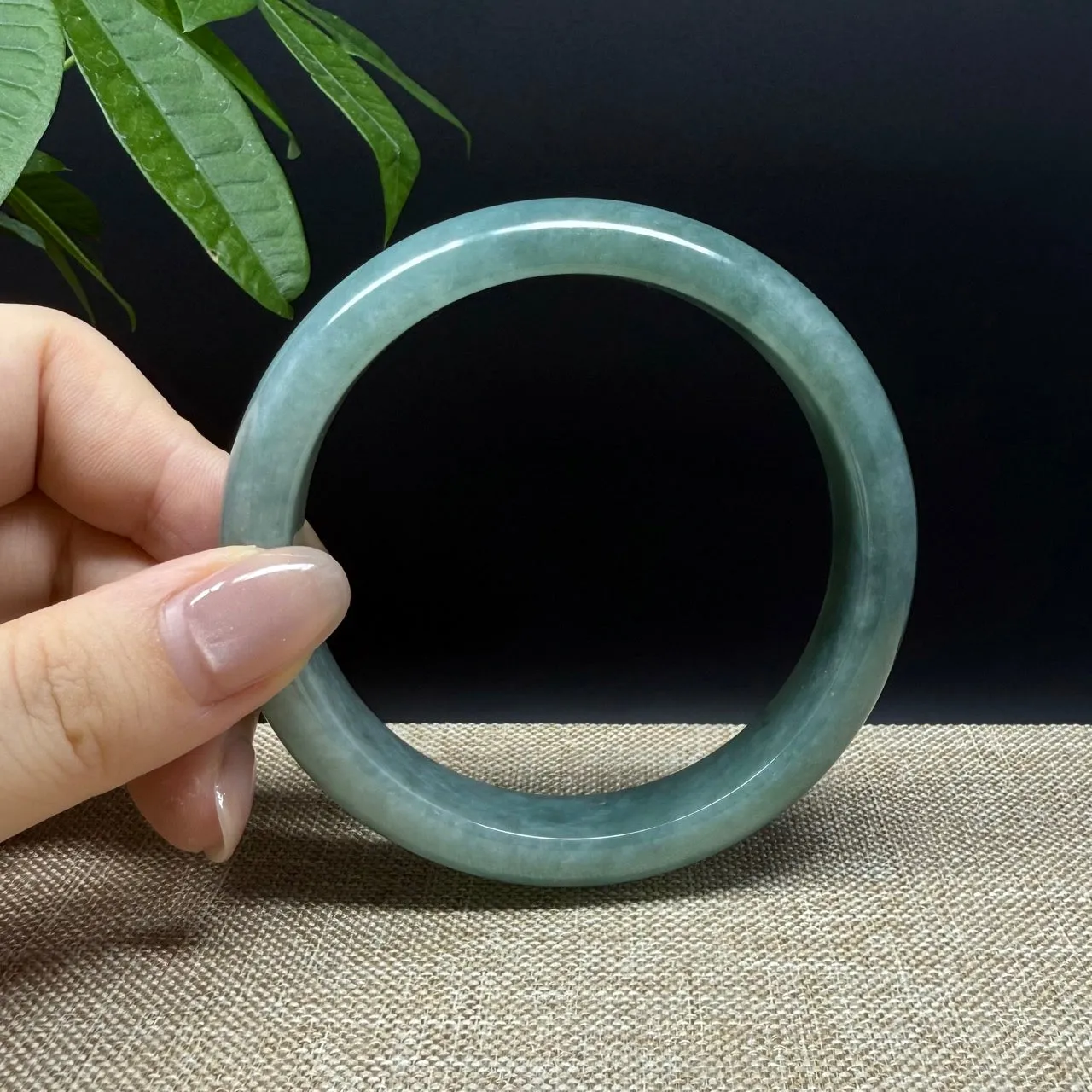 Genuine Burmese Oil Green Jade Jadeite Bangle Bracelet ( 63.2mm )