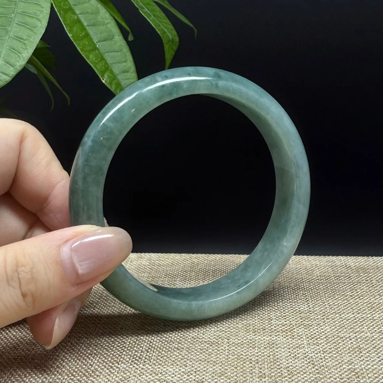 Genuine Burmese Oil Green Jade Jadeite Bangle Bracelet ( 63.2mm )