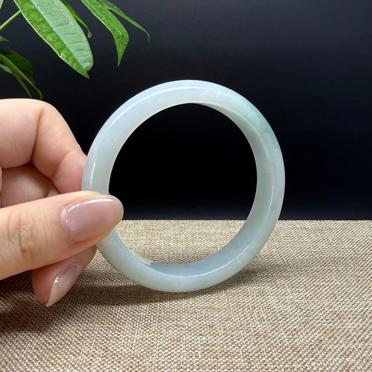 Genuine Burmese White Green Jade Jadeite Bangle Bracelet ( 59.3mm )